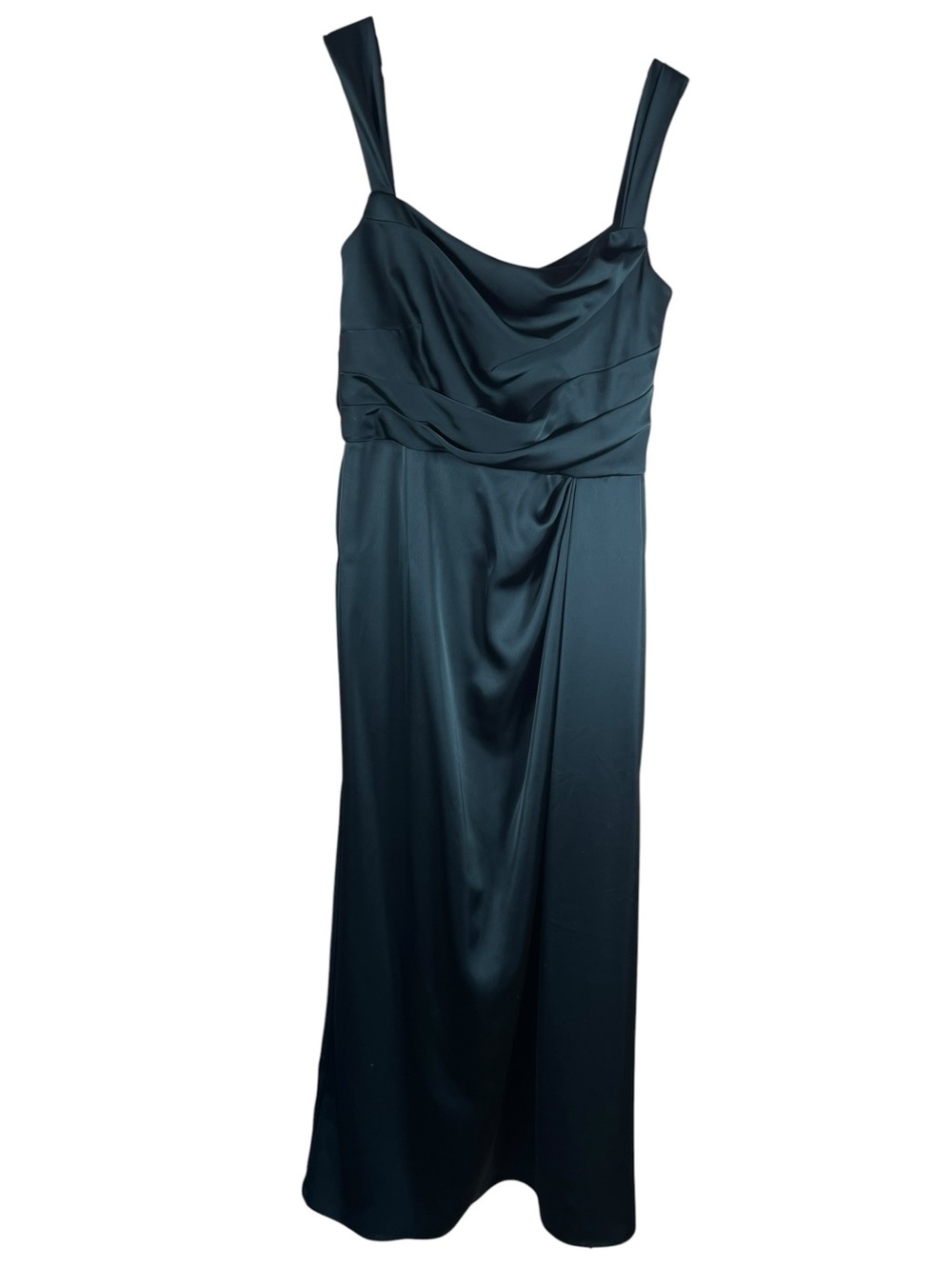 Betsy & Adam Forest Green Satin Cowl Neck Ruched Maxi Dress Size 14 Wedding